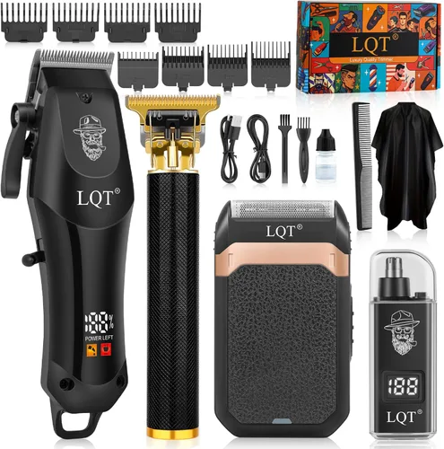 Cortapelos para hombres con pantalla LED, kit de aseo inalámbrico de 4 piezas con cortapelos, recortadora de barba, afeitadora de papel de aluminio