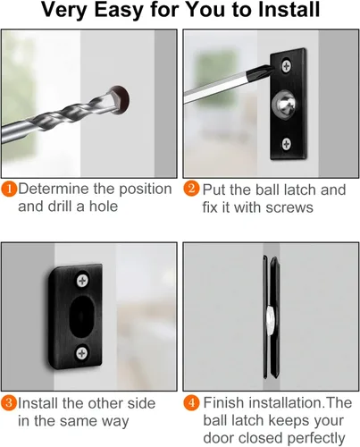 Vista 5 de Jiayi - Juego de 2 accesorios para puerta de armario, cierre de bola para puerta francesa, cierre de bola para la parte superior de la puerta