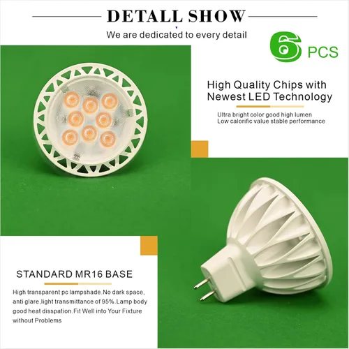 Vista 5 de Bombillas LED MR16 de 3 W (equivalente a halógeno de 35 W), base GU5.3 de 2700 K, foco de 12 V, 300 lm, para iluminación de riel empotrada