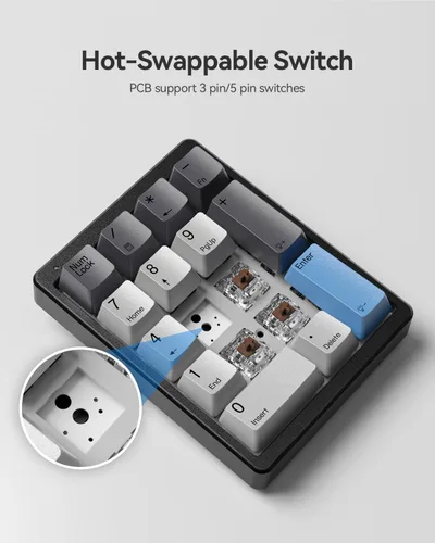 Vista 2 de Kisnt Numpad - Teclado mecánico de números, intercambiable en caliente, USB de 17 teclas, teclado numérico retroiluminado blanco con teclas PBT