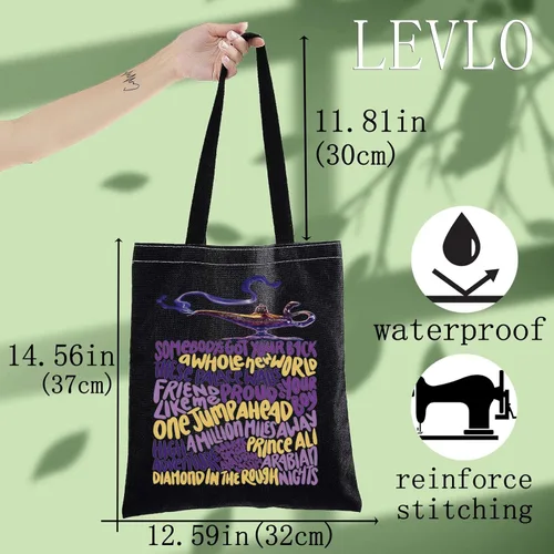 Vista 3 de LEVLO Aladdin Bolsa de lona musical Jasmine Broadway para fanáticos musicales, regalo de lámpara genio, bolsa reutilizable