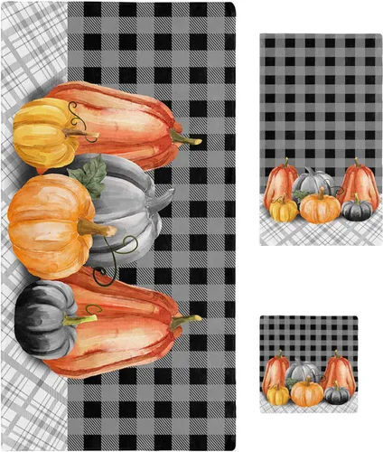 Fall Pumpkins Bath Towels for Bathroom Set - Luxury Towels Gifts for Women,Quick Dry Beach Kitchen Hand Hair Face Yoga Workout Gym Towel and Dish