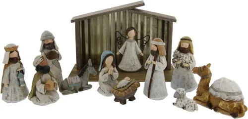 Burton and Burton - Juego de 12 piezas de Belén de alta calidad, incluye 11 figuras de resina, escena de un rey nace que incluye al bebé Jesús,