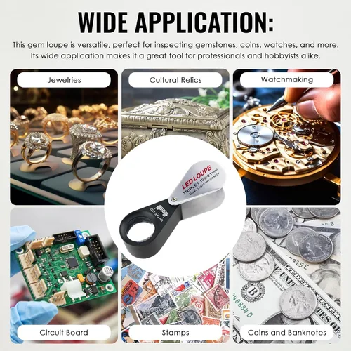 Vista 7 de 10x Lupa de Bolsillo Plegable con Luz UV y LED para Joyas, Rocas, Monedas y Antigüedades - Herramienta de Aumento Iluminada para Ojos, Sellos
