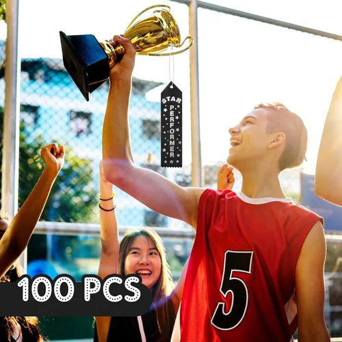 Vista 5 de Tigeen 100 cintas de premio Black Star Performer con mención honorífica con tarjeta de evento y cuerda de participación de medalla de premio