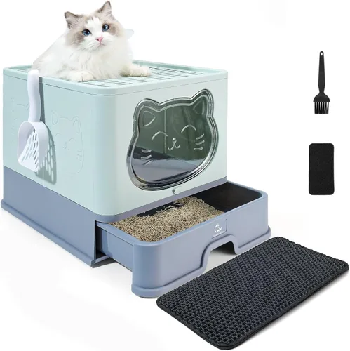 Vista 22 de XL Enclosed Cat Litter Box with Stainless Steel Drawer & Lid - Extra Large, Leak-Proof and Odor-Control Covered Design Litter Tray or Indoor Cats