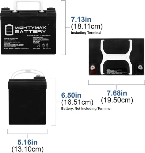 Vista 3 de ML35-12INT - 12 voltios 35 AH, terminal de rosca interna (INT), batería recargable SLA AGM y batería SLA de 5 AH - Producto de la marca Mighty Max