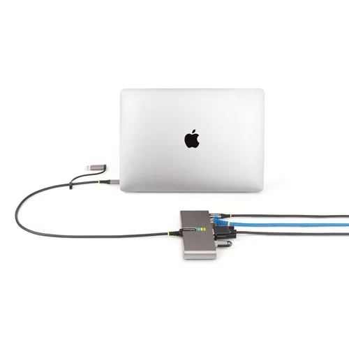 Vista 7 de StarTech.com Concentrador USB-C de 2 puertos con Ethernet Gb y serie FTDI RS232, adaptador USB-C a USB-A conectado, paso PD de 100 W, 2 puertos
