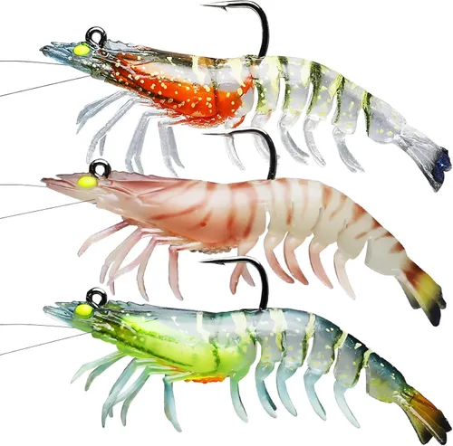 TRUSCEND Duramax Soft Fishing Lures with BKK Hooks, Balanced Action, Tear-Resistant TPE, Pre-Rigged Shrimp & Crayfish Lures for Bass, Trout,