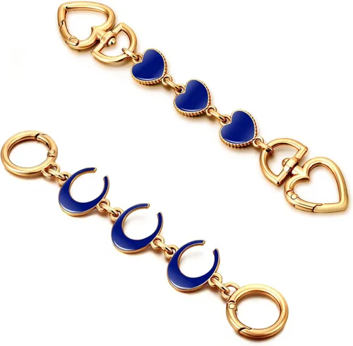 Vista 8 de 2 unidades extensoras de bolsa de cadena de corazón y luna, extensores de correa para bolso, cadena de oro, correa de repuesto para monedero