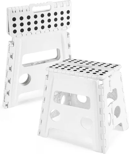 Vista 72 de Dyforce Taburete plegable de 17.5 pulgadas, capacidad de 400 libras, taburete plegable de plástico resistente para adultos, taburete con asa, fácil