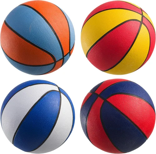 PlayBolt Mini pelotas de baloncesto de goma de 7 pulgadas, tamaño 3 (paquete de 4) – Baloncesto de piscina para niños en varios colores interiores y