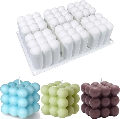 Vista 9 de Konrisa Moldes de vela de burbujas 3D, moldes de silicona con 15 cavidades para hacer velas de cera de soja, moldes de pastel de burbujas