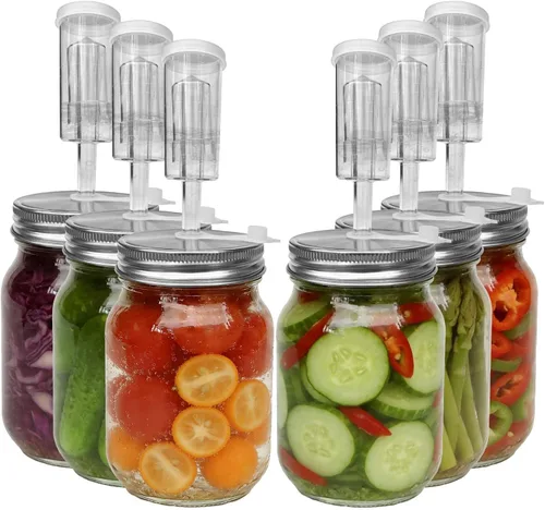 Kit de tapas de fermentación para tarros Mason de boca ancha | 6 tapas de fermentación de acero inoxidable 304 con 6 esclusas de aire, 6 anillos de