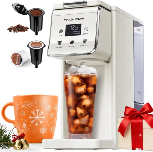 Cafetera de café caliente y helado con configuración Bold, cafetera de una sola porción para cápsulas K y café molido, tanque de agua extraíble de