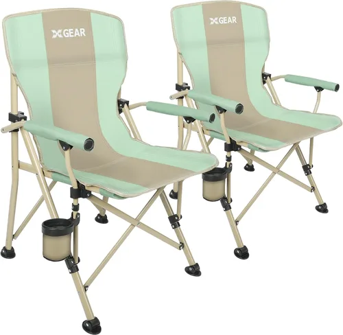 Vista 8 de XGEAR Silla de camping con reposabrazos duro acolchado, silla de campamento plegable resistente con soporte para tazas, bolsillos de almacenamiento
