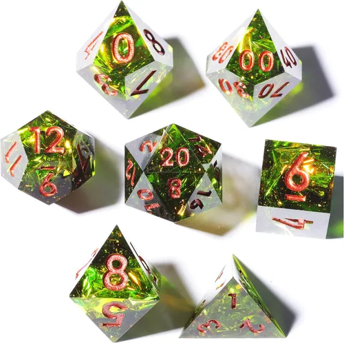 Vista 22 de Mini Planet DND Dados de bordes afilados y poliédricos de Dungeons and Dragons, juego de dados hechos a mano y iridiscentes