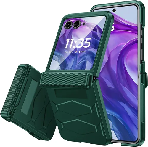 Vista 13 de Vizvera para Motorola Razr 2024 - Funda con tapa con bisagra, protector de pantalla incorporado, a prueba de golpes, funda todo en uno para Negro