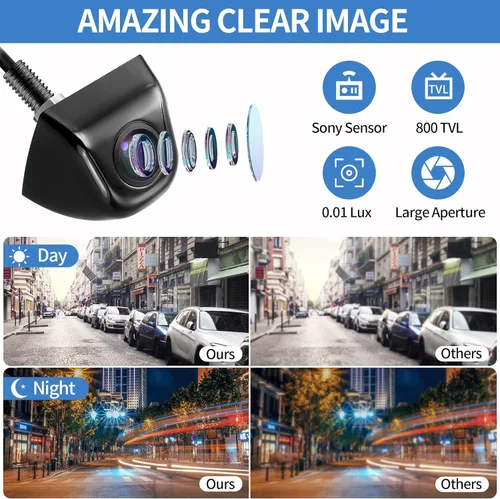 Vista 2 de Cámara de retroceso/frontal/lateral, HD 720P Metal OEM estilo 170 grados gran angular IP69K impermeable visión nocturna transparente cámara de Negro