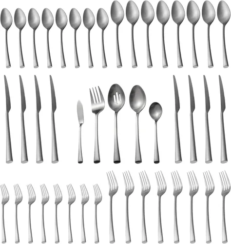 Vista 9 de Alata Bailey Negro - Juego de cubiertos de acero inoxidable forjado de 20 piezas, servicio para 4, acabado plateado, apto para lavavajillas