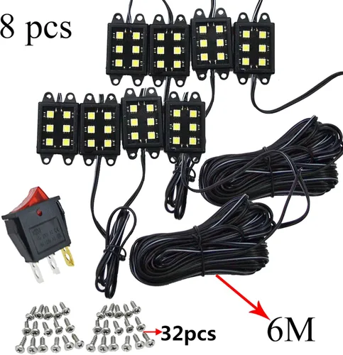 Vista 5 de Kit de luz LED para caja de camión, 48 luces LED blancas, kit de iluminación para caja de trabajo trasera, luces de riel, luz de roca de marcador