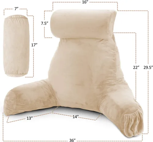 Vista 5 de Clara Clark - Almohada de lectura con espuma viscoelástica triturada, incluye 2 almohadas de soporte para el cuello y la zona lumbar, diseñada