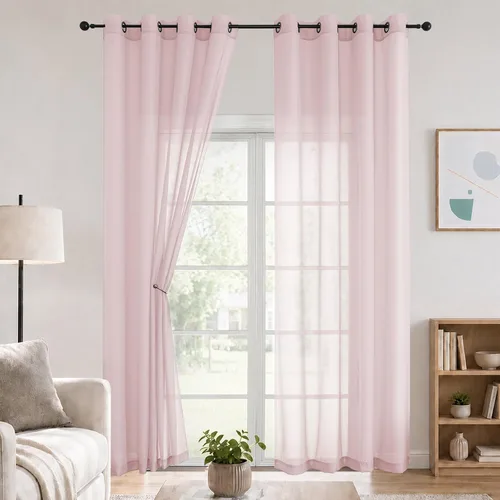 Vista 66 de OWENIE Cenefa transparente con ojales negros para ventanas, 2 paneles de 52