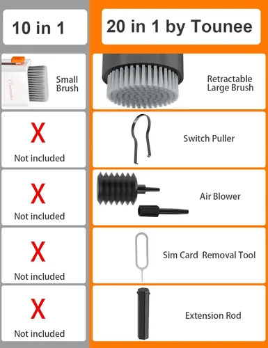 Vista 4 de Tounee Kit limpiador de teclado, kit de limpieza electrónica con cepillo grande retráctil, portátil, kit de herramientas múltiples 20 en 1 para Negro