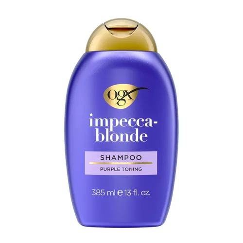 OGX Color Care + Impecca-Blonde Purple Champú, champú tonificante altamente pigmentado para cabello rubio, plateado y aclarado, lavado de cabello