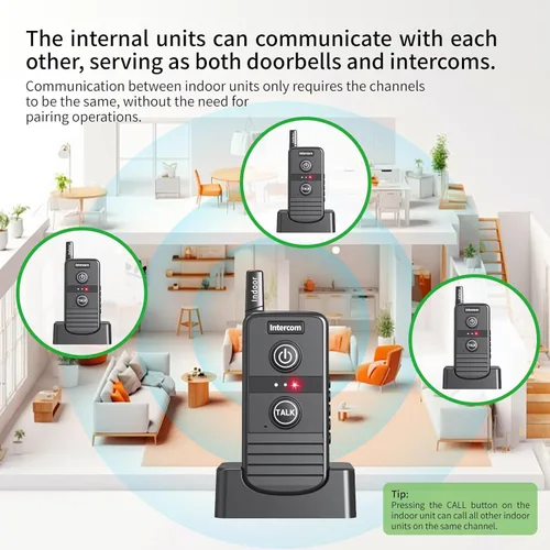 Vista 4 de Timbre de intercomunicador inalámbrico, intercomunicadores inalámbricos para el hogar de 4900 pies de largo alcance, timbre impermeable para Negro