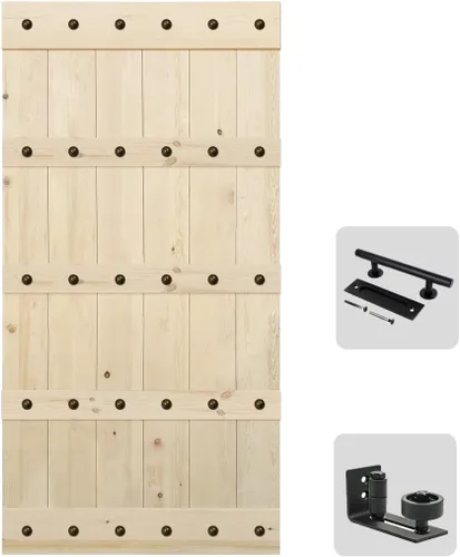 Vista 12 de S&Z TOPHAND® Puerta de granero de 60 x 84 pulgadas, Puerta de granero con refuerzo británico sin terminar/Estilo moderno/Madera maciza/Se requiere