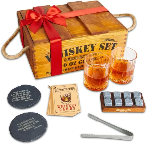 Vista 15 de Mixology & Craft Juego de piedras de whisky con vasos y balas de acero, regalo para hombres
