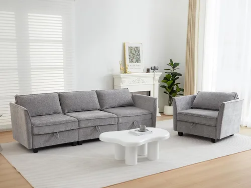 Vista 29 de ORRD Juego de sofá modular esquinero de gran tamaño, sofá convertible en forma de L con almacenamiento, sofá modular de 8 plazas con otomanas y Beige