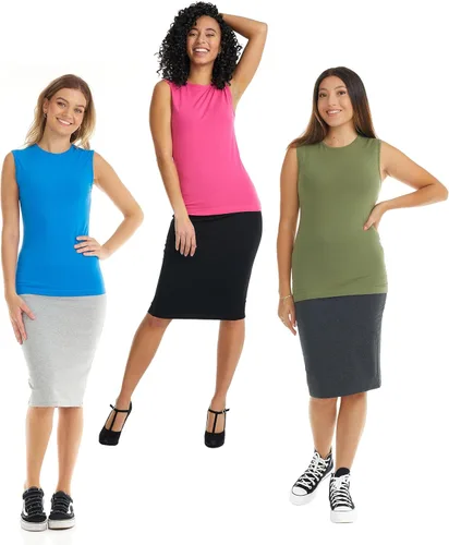 Vista 2 de ESTEEZ Camiseta sin mangas ajustada sin mangas para mujer - Mezcla de algodón elástico, esencial en capas