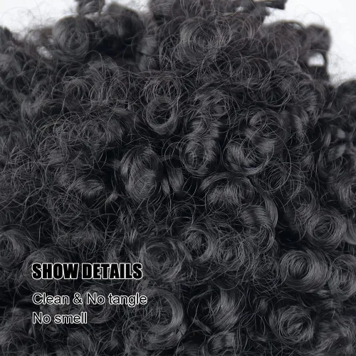 Vista 5 de Yinmei Baibian Extensión de cabello rizado y ondulado con cordón para coleta de caballo para mujeres negras, cabello corto con ondas sueltas (1B#)