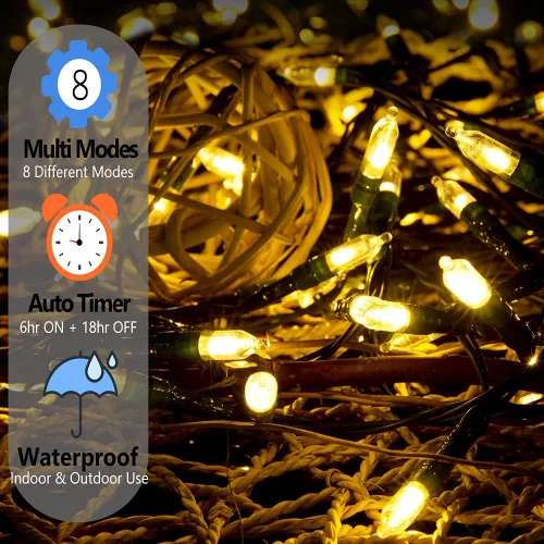 Vista 2 de Luces de Navidad – Cadena de luces a pilas, 50 unidades, luces LED transparentes, 8 modos, mini juego de luces con temporizador para árbol
