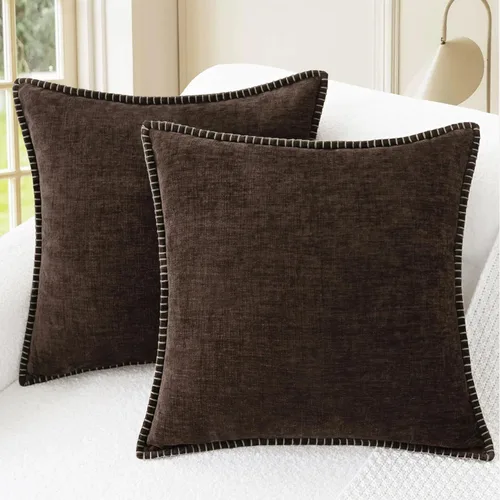 Vista 9 de CaliTime - Juego de 2 fundas de almohada decorativas de 16 x 16 pulgadas, con costuras en los bordes de hilo de algodón, chenilla suave teñida