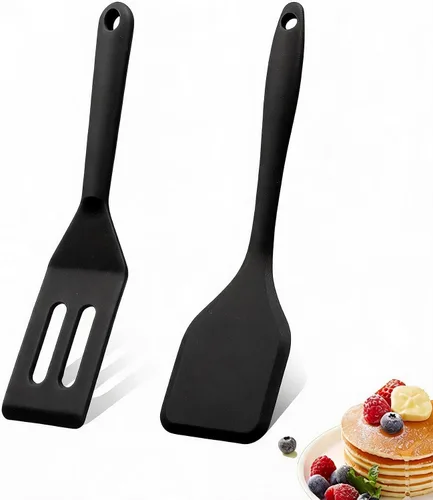 （Paquete de 2） Espátula de silicona flexible resistente al calor para hornear, cocinar, pequeña espátula de silicona, utensilios de cocina para Negro