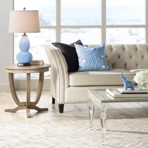 Vista 3 de Color + Plus Double Gourd 28 3/4" Tall Modern End Table Lamp Placid Blue Bronze Finish Glass Single Fabric Off-White Shade Living Room Bedroom