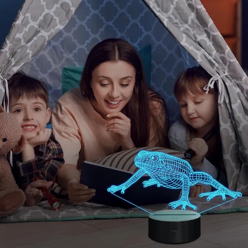 Vista 3 de Lampeez Lámpara de ilusión óptica de rana 3D para niños, con 16 colores, control remoto, cambiante, cumpleaños, Navidad, San Valentín, idea