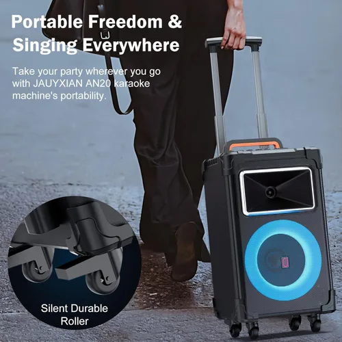 Vista 3 de Altavoz inalámbrico Bluetooth con woofer de 10 pulgadas y potencia máxima de 500 W, máquina de karaoke con 2 micrófonos, sistema PA portátil