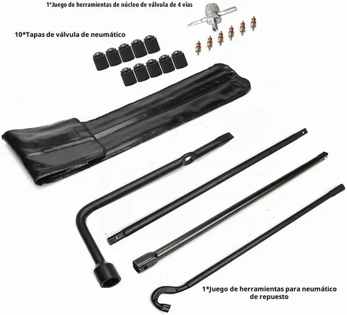 Vista 4 de Kit de herramientas para neumático de auxilio Dr.Roc con gato de neumático y llave de pernos de rueda, kit de neumático de auxilio compatible