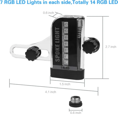 Vista 8 de Luces de rueda de bicicleta, luz LED impermeable para radios de bicicleta, luces de neumáticos de seguridad brillantes con encendido/apagado
