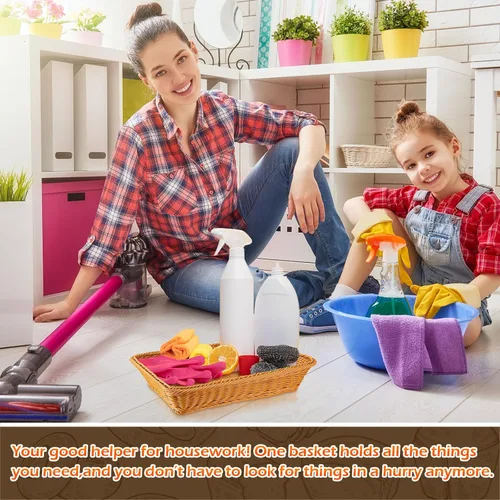 Vista 6 de Tioncy 10 cestas de pan tejidas de mimbre de polietileno, bandeja de frutas de ratán de imitación, apilables, rectangulares, cestas de alimentos