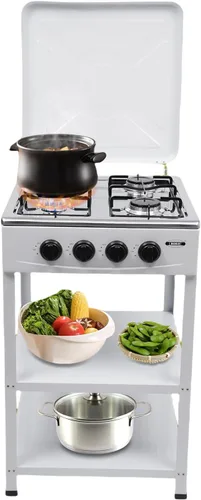 Estufa de Gas de 4 Quemadores Portátil de Gas Natural Parrilla de Camping Estufa de Piso con Superficie de Cocción de Gas con Soporte de