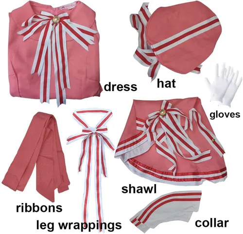 Vista 5 de Han shan Disfraz de cosplay, vestido de cosplay, vestido rosa, traje de batalla con sombrero para Halloween