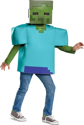 Vista 2 de Disfraz clásico de zombi de Minecraft para niños, Verde