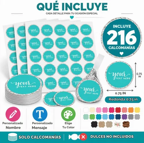 Vista 3 de Andaz Press Colección totalmente personalizada, calcomanías de gotas de chocolate para besos, hechas a medida con cualquier nombre, tu texto aquí