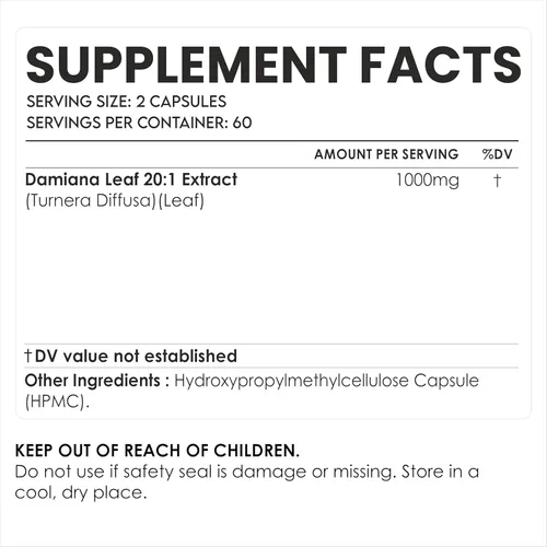 Vista 2 de AMALTH Cápsulas de extracto de hoja de damiana 1000 mg Suplemento de hierbas de té de Damiana Cápsulas Turnera Diffusa Extracto de té de hoja