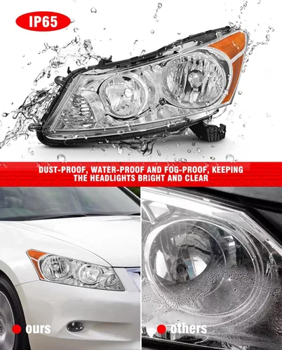 Vista 3 de para Honda Accord 2008-2012 4 puertas, carcasa cromada con lente transparente y reflector ámbar, juego de faros izquierdo y derecho de repuesto,